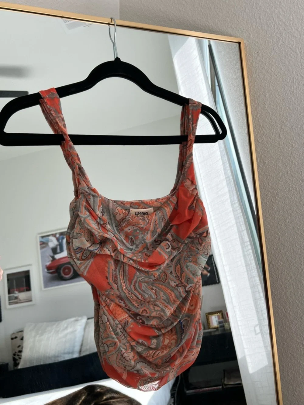 L'AGENCE Rasha Paisley Ruched Mesh Tank - Picture 7 of 9